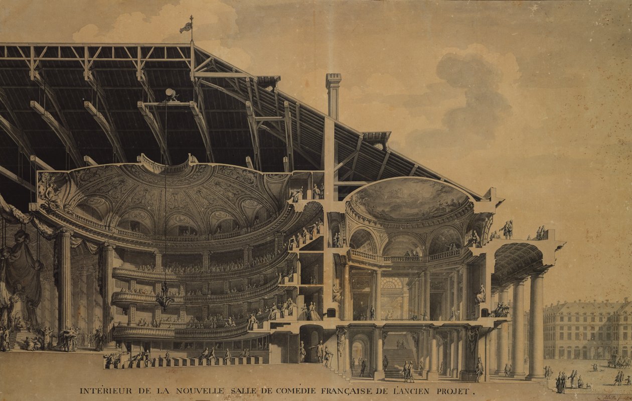 Interiér nové Salle de Comedie-Francaise v Théâtre de lOdéon, Paříž, 1776 od Charles de Wailly