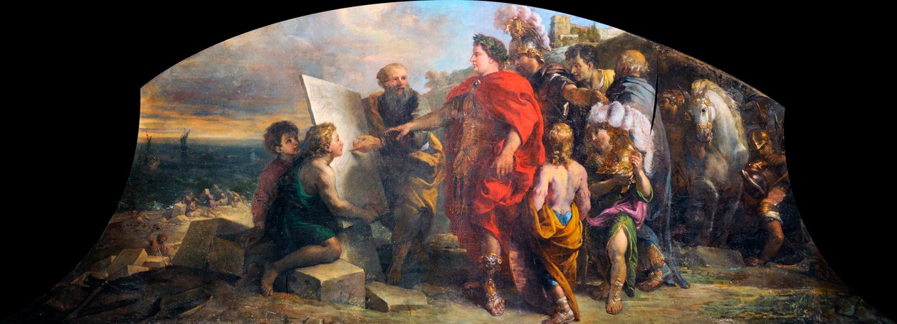 Císař Augustus (63 př. n. l.-14 n. l.) staví přístav Misene (Itálie) (Augustus staví přístav Miseno) - obraz Charlese de La Fosse (1636-1716), olej na plátně (200x350 cm) od Charles de la Fosse