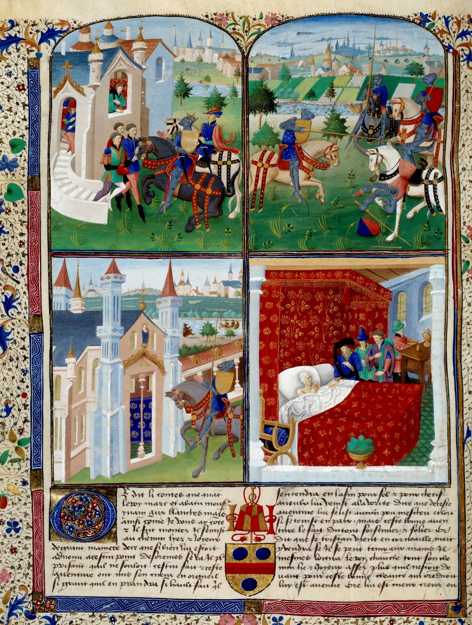 Ilustrace Tristanova románu: start, turnaj a smrt. Miniatura Mistra Dit De Charles Du Maine (asi 1450 - 1460). Chantilly, Musee Conde od Charles du Maine Master
