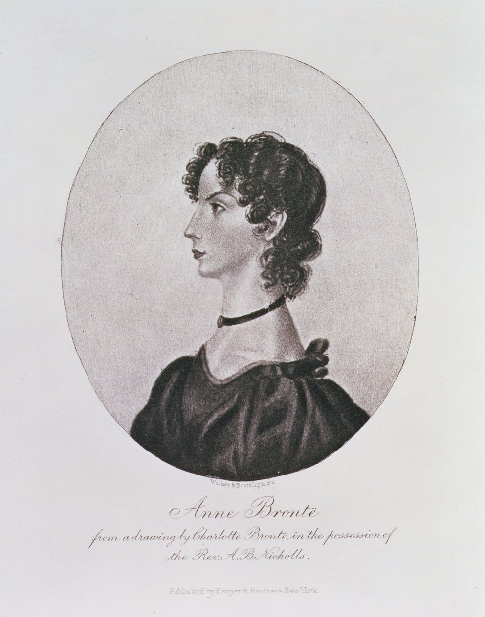 Portrét Anny Bronteové (1820-49) z kresby v majetku reverenda A. B. Nichollse, vyrytý Walkerem a Boutallem od Charlotte Bronte