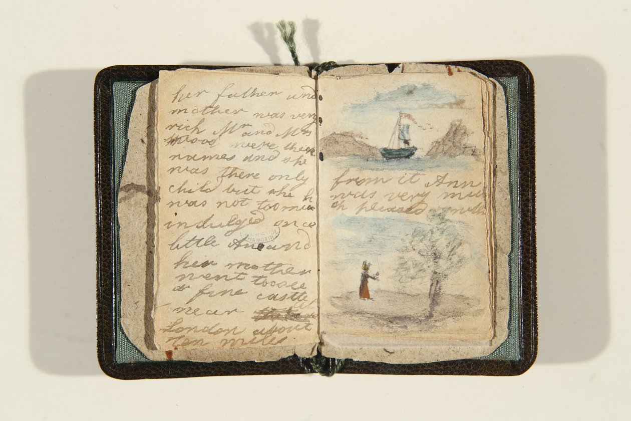 Začátek příběhu „Byla jednou jedna malá holčička a jmenovala se Ane, kolem roku 1828 (pero, inkoust a akvarel na papíře) od Charlotte Bronte