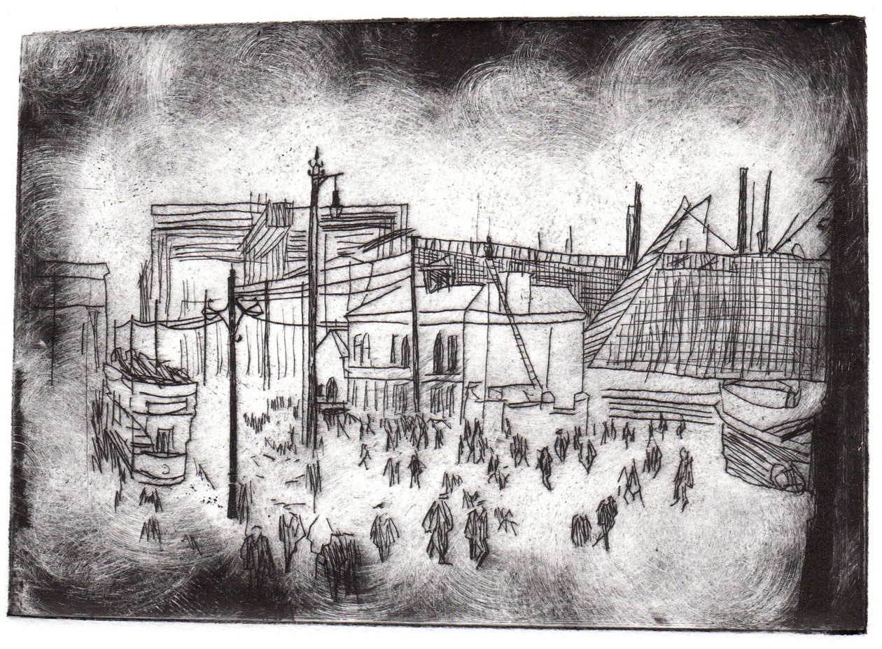 Belfast Docks, 2015 (leptání suchou jehlou a digitální) od Charlotte Orr