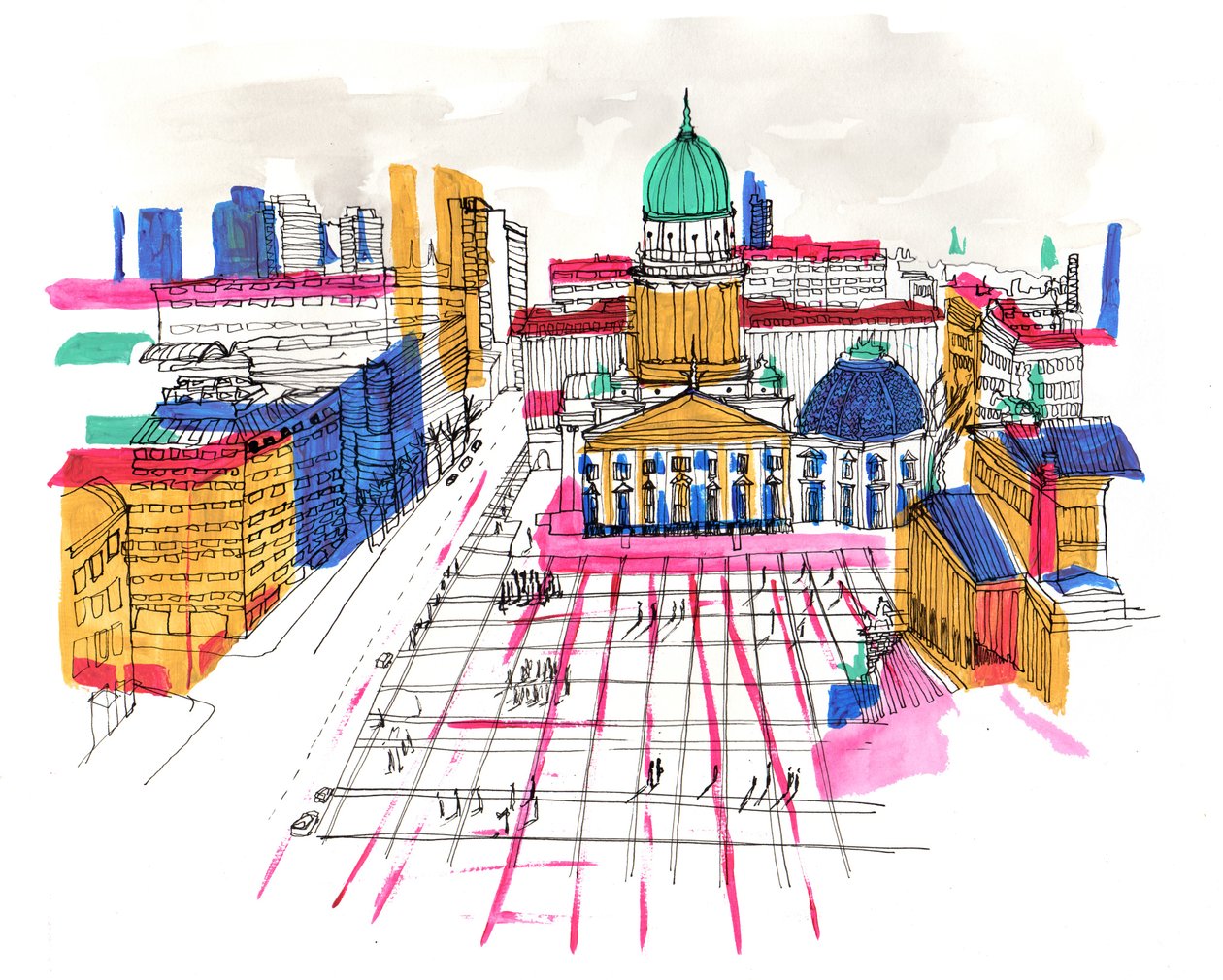 Berlín, 2015, akryl a inkoust od Charlotte Orr