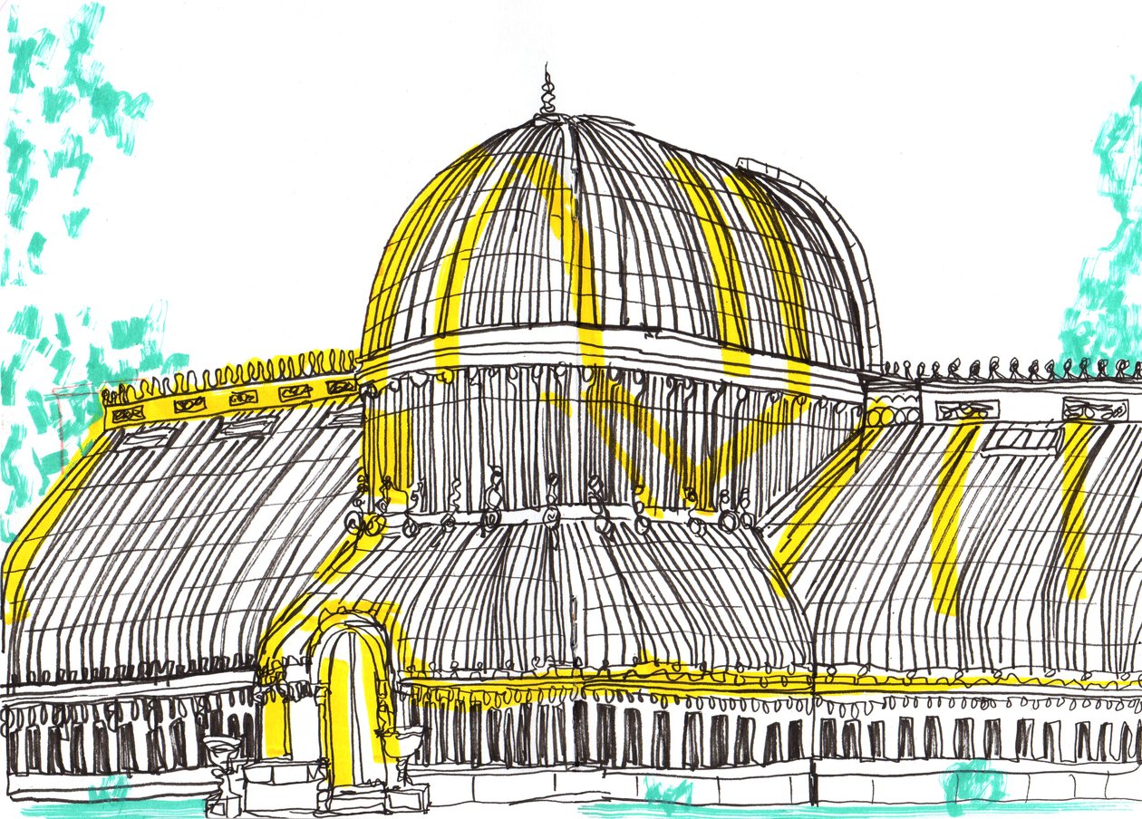 Botanické zahrady, Belfast, 2021 (pero a akrylový fix) od Charlotte Orr