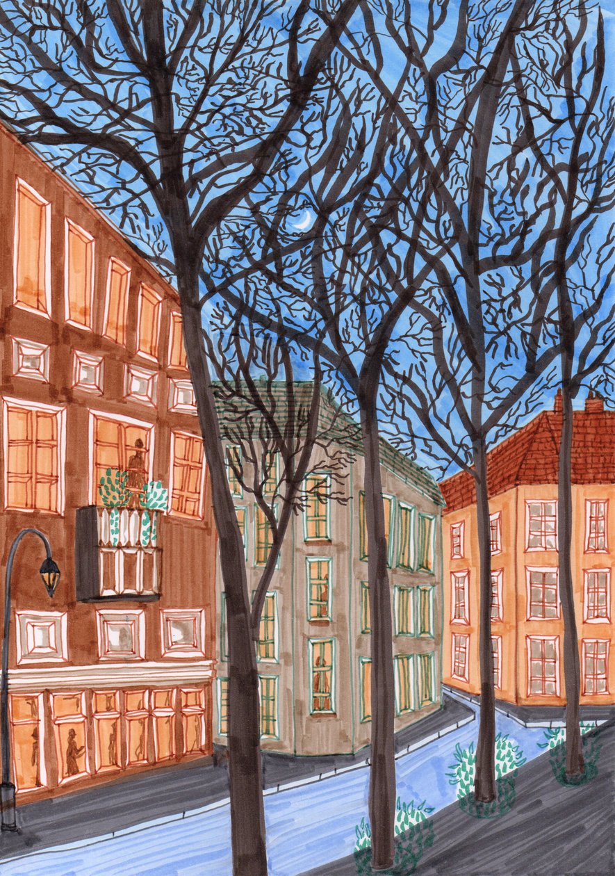 Friedrichshain v noci, 2017 (štětce) od Charlotte Orr