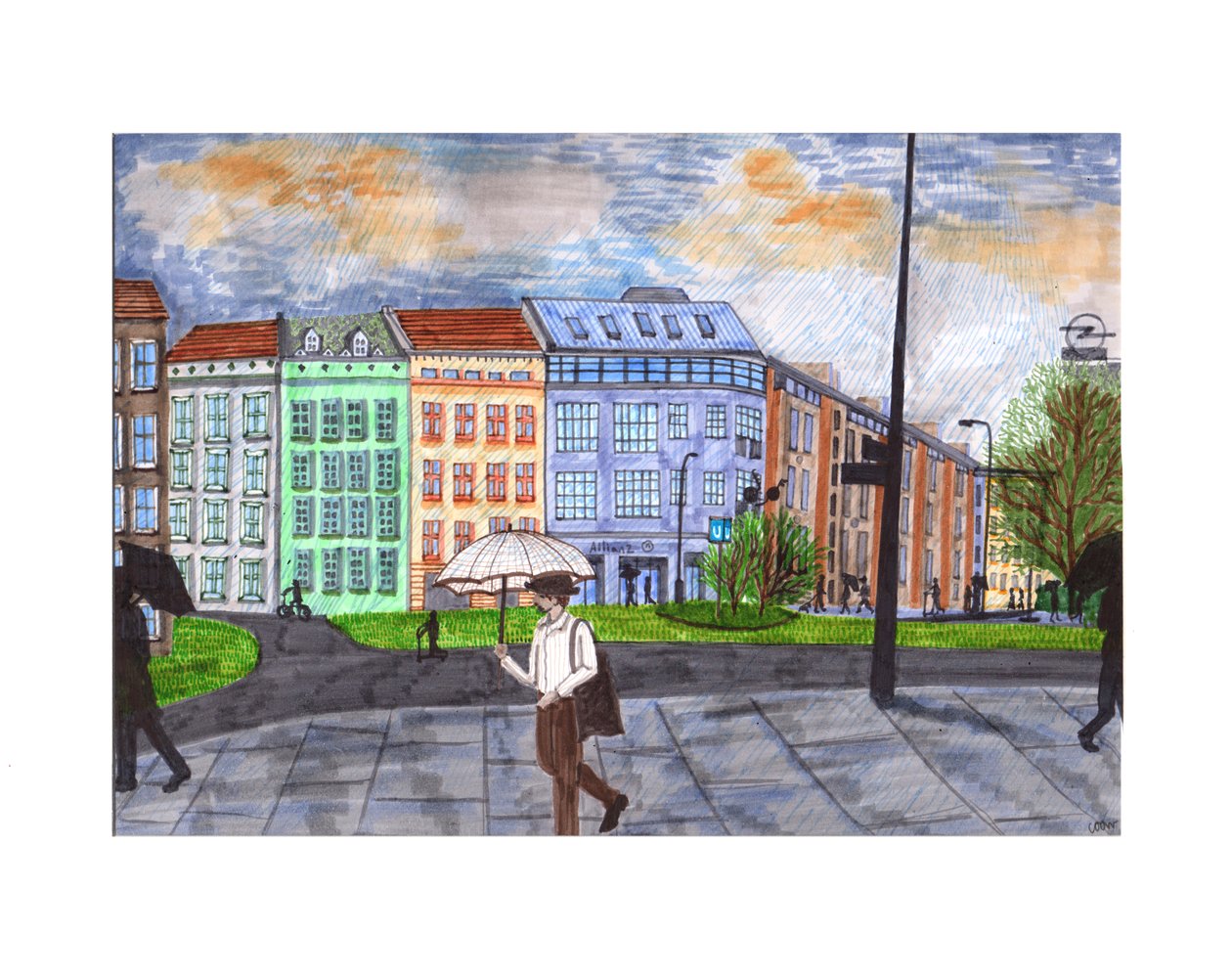 Moritzplatz, 2020 (štětcová pera) od Charlotte Orr