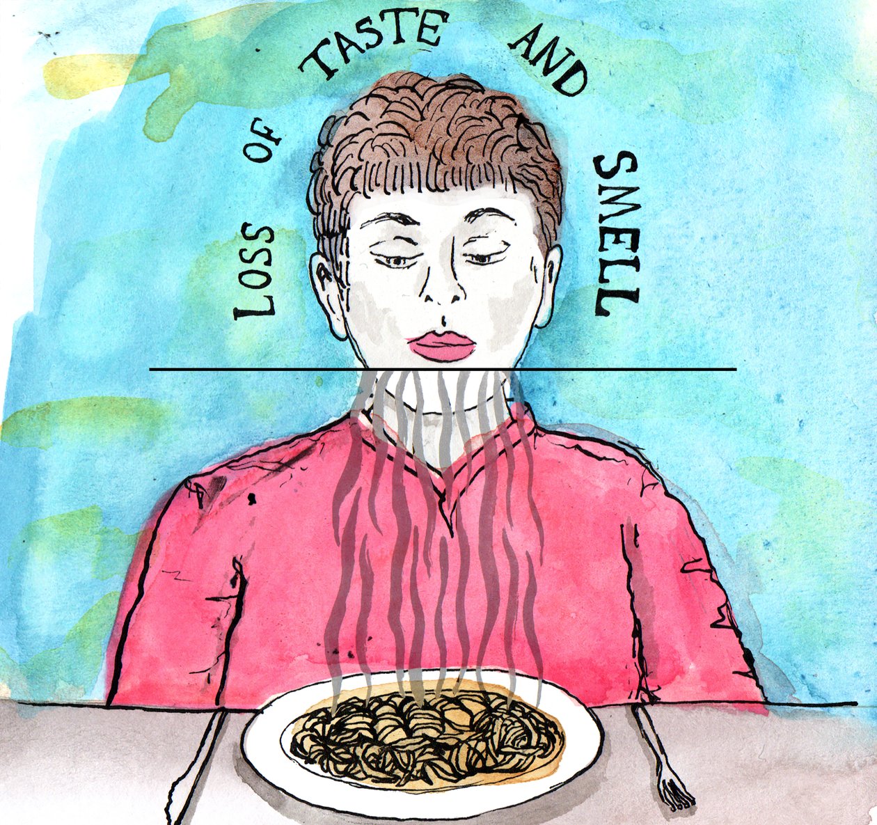 Parkinsonova ilustrace, 2019 (inkoust a akvarel) od Charlotte Orr