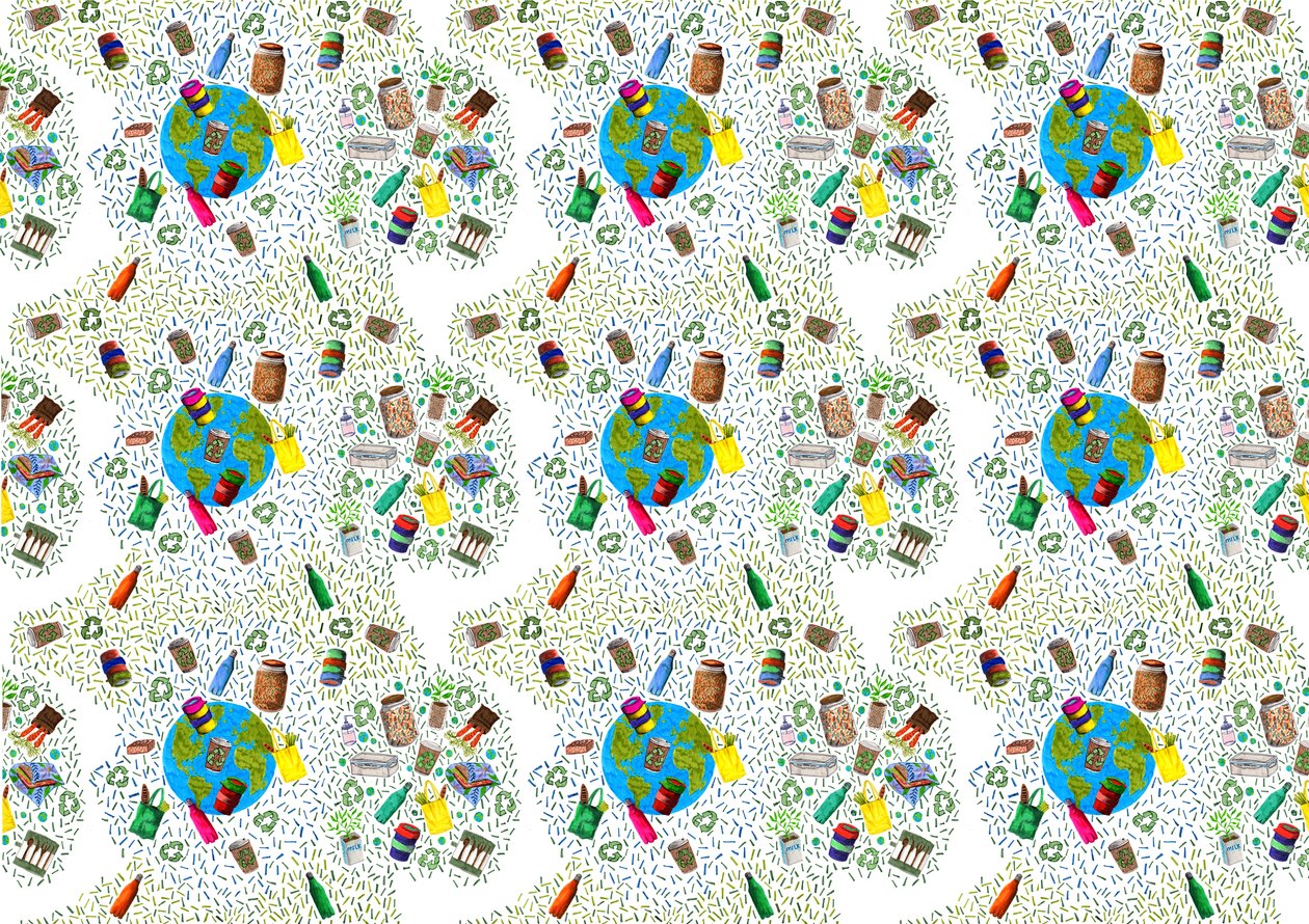 Design recyklačního koše, 2020 (kartáčová pera a digitální) od Charlotte Orr