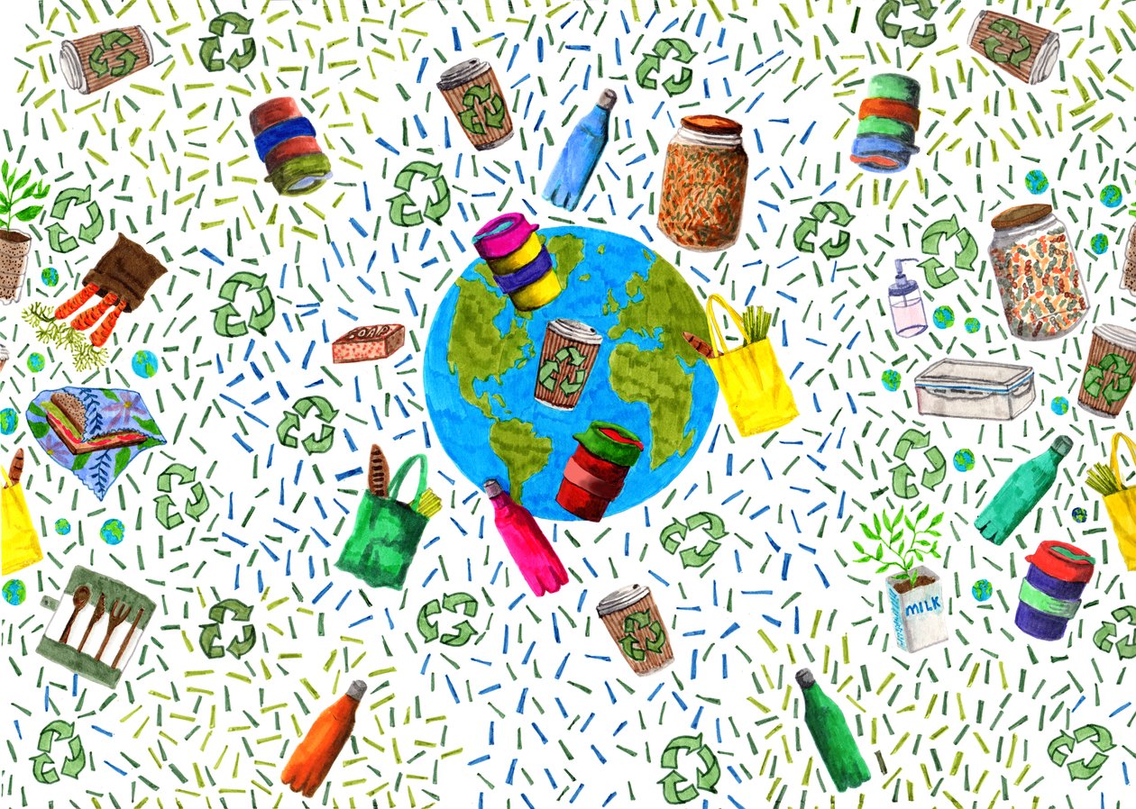 Design recyklačního koše, 2020 (kartáčová pera a digitální) od Charlotte Orr