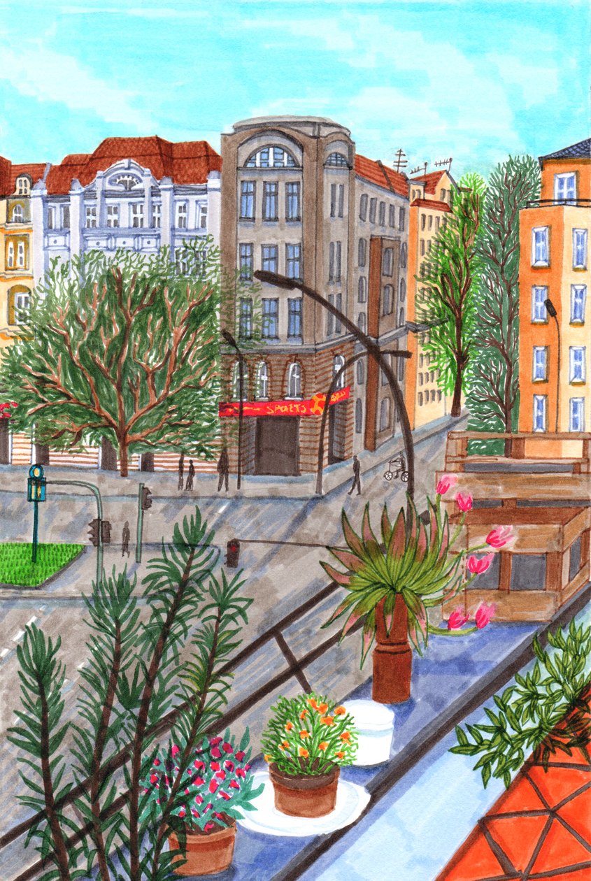 Sonnenallee, Berlín, 2017 (štětcové pera) od Charlotte Orr