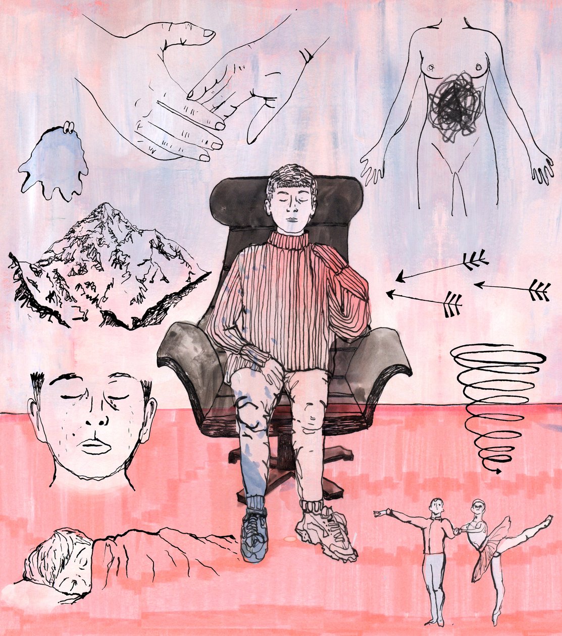 Therapy Illustration, 2018 (inkoust a akryl) od Charlotte Orr