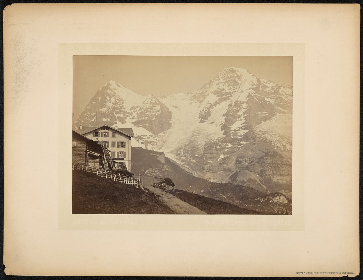 Mönch a Eiger, pohled z Wengernalpu od Charnaux Frères and Cie.