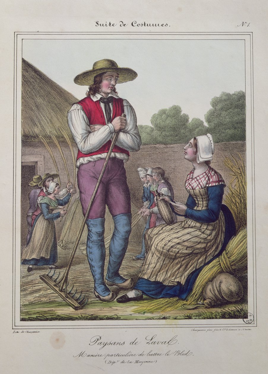 Mlácení obilí v regionu Laval, asi 1845 od Charpentier