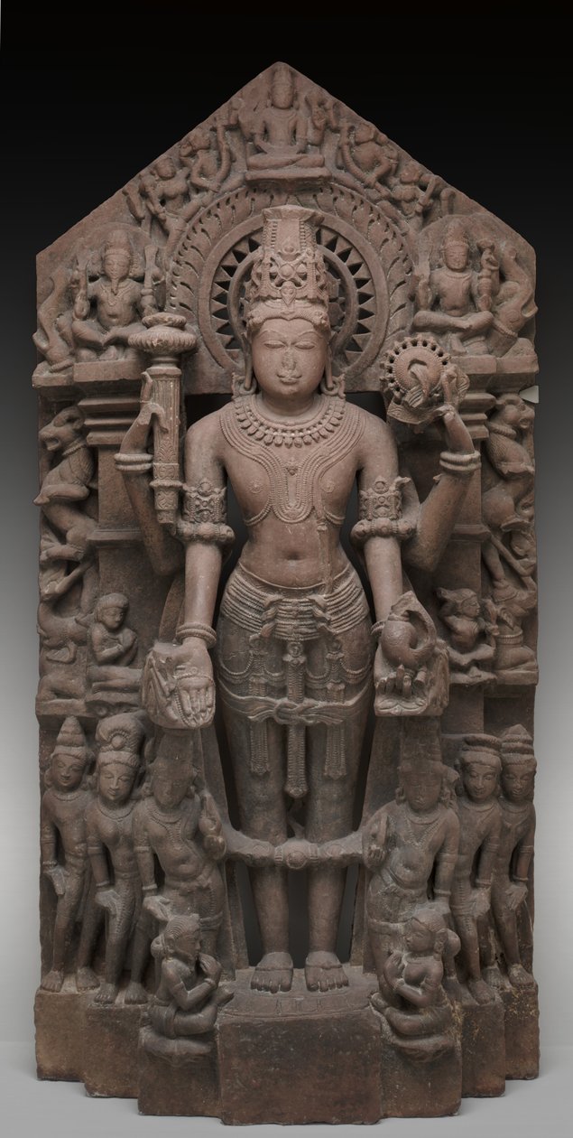 Višnu a doprovod, kolem 1026 n. l. (pískovec) od Chaulukya dynasty (c.940 1244) Indian school