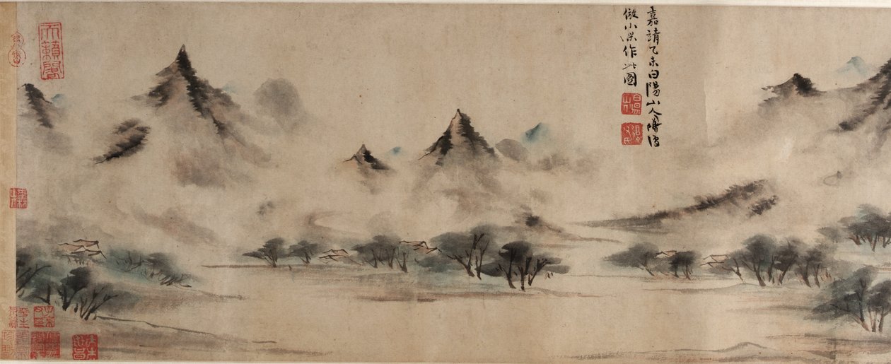 Zatažené hory, ve stylu Mi Youren, dynastie Ming, 1535 (inkoust a barva na papíře) od Chen Shun