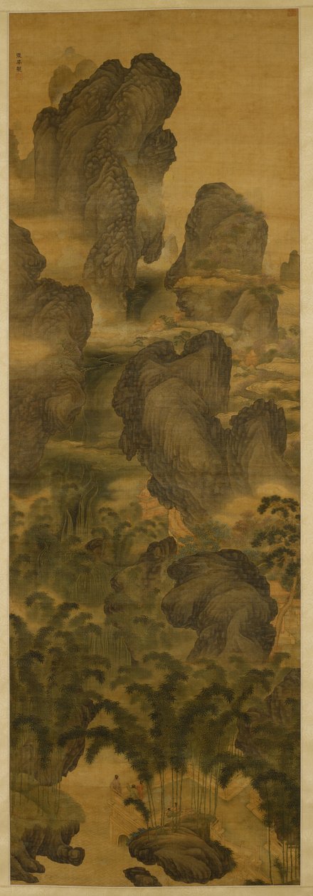 Tyčící se hory a Fantastické vodopády, cca 1600 (inkoust a barva na hedvábí) od Chenglong Zhang