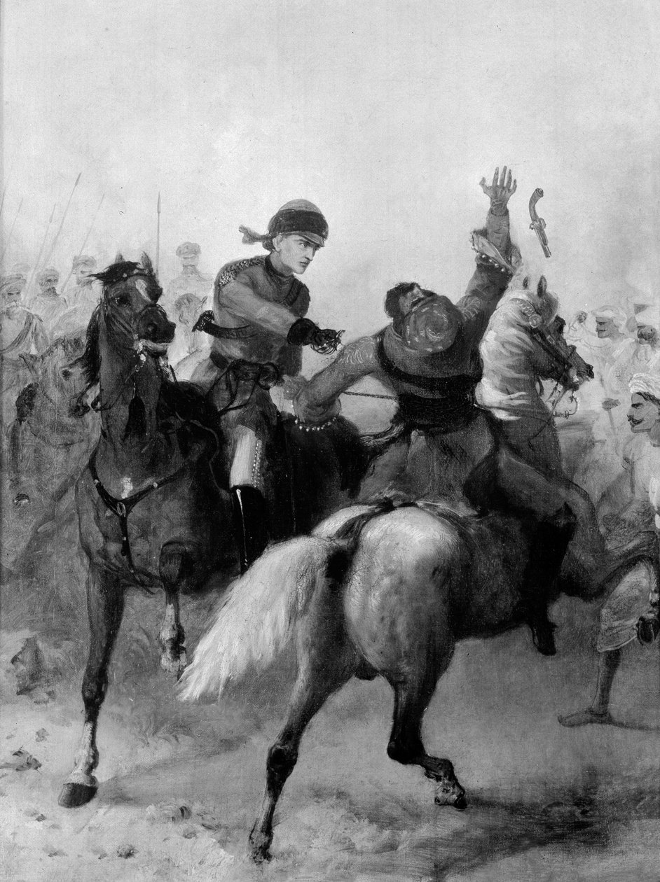 Poručík John Watson z 1. pandžábské kavalérie vyhrál Viktoriin kříž v Lucknow během indické vzpoury dne 14. listopadu 1857 od Chevalier Louis William Desanges