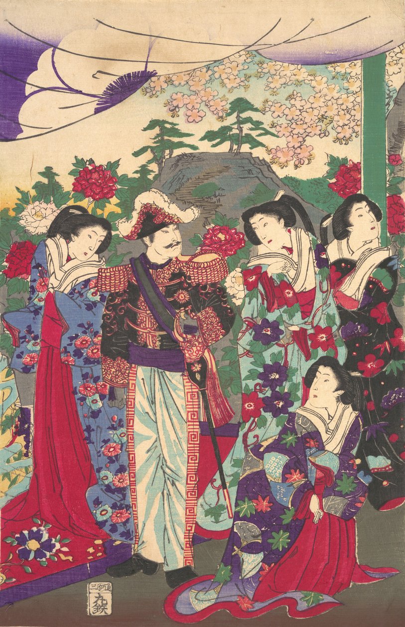 Císař mezi dvorními dámami, ca. 1880, ca. 1880. od Chikanobu Yoshu