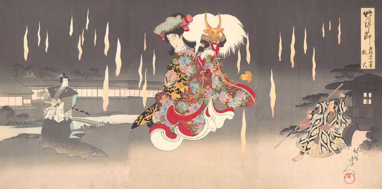 Scéna Foxfire Kitsunebi z Play Honcho nijushiko, 1898., 1898. od Chikanobu Yoshu