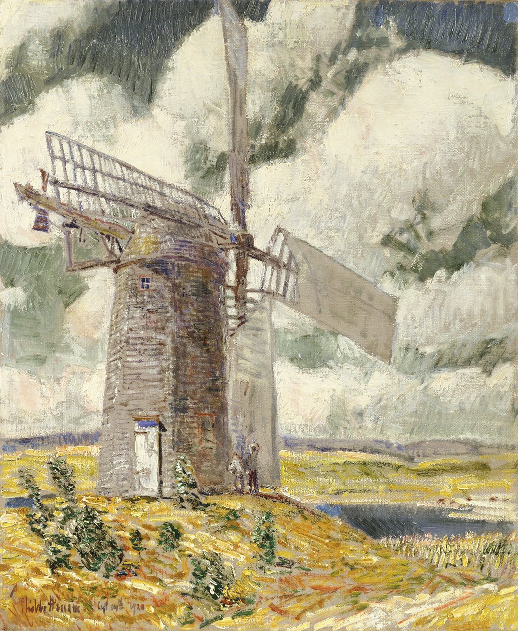 Ohýbání plachty na Starém mlýně od Childe Frederick Hassam