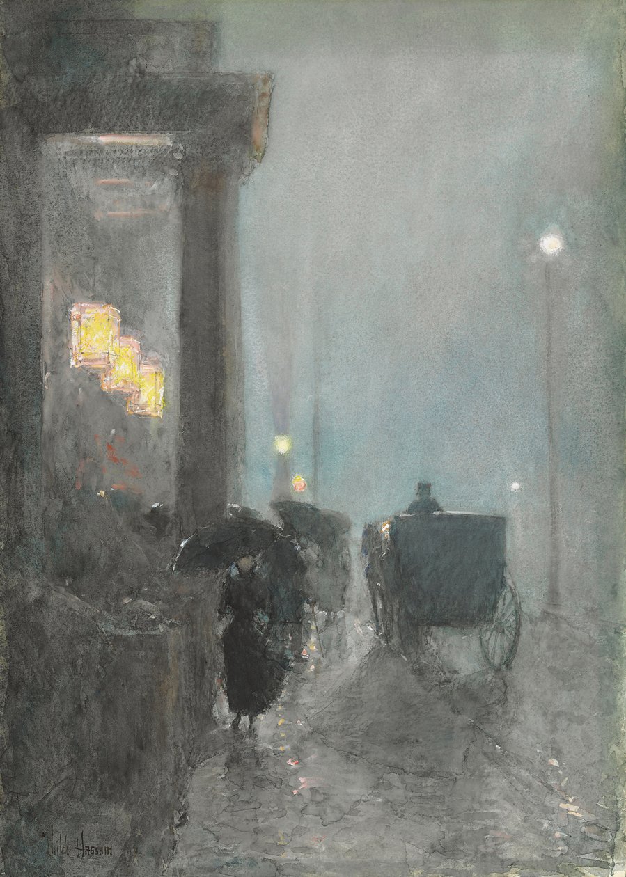 Fifth Avenue, Evening, c.1890-93 (akvarel, kvaš a pastel na papíře) od Childe Frederick Hassam