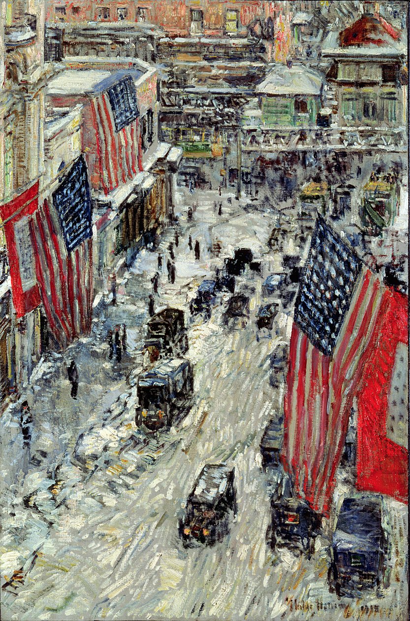 Vlajky na 57. ulici, zima 1918 (olej na plátně) od Childe Frederick Hassam