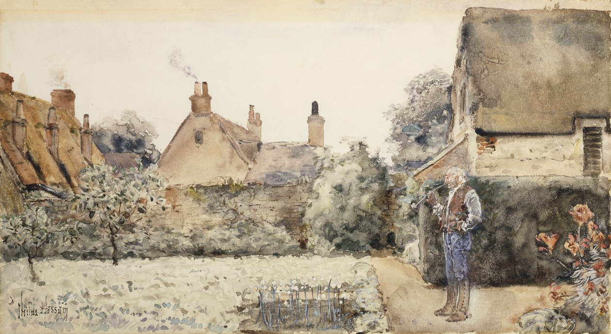 In the Garden, c.1889 (akvarel, čínská bílá a tužka na papíře položeném na desce) od Childe Frederick Hassam