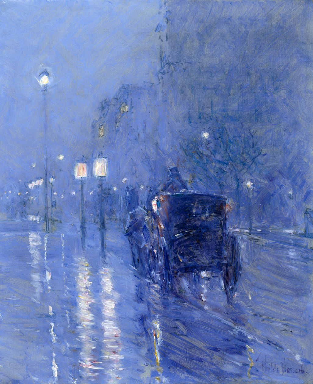 Deštivá půlnoc, konec 90. let 19. století (olej na plátně) od Childe Frederick Hassam