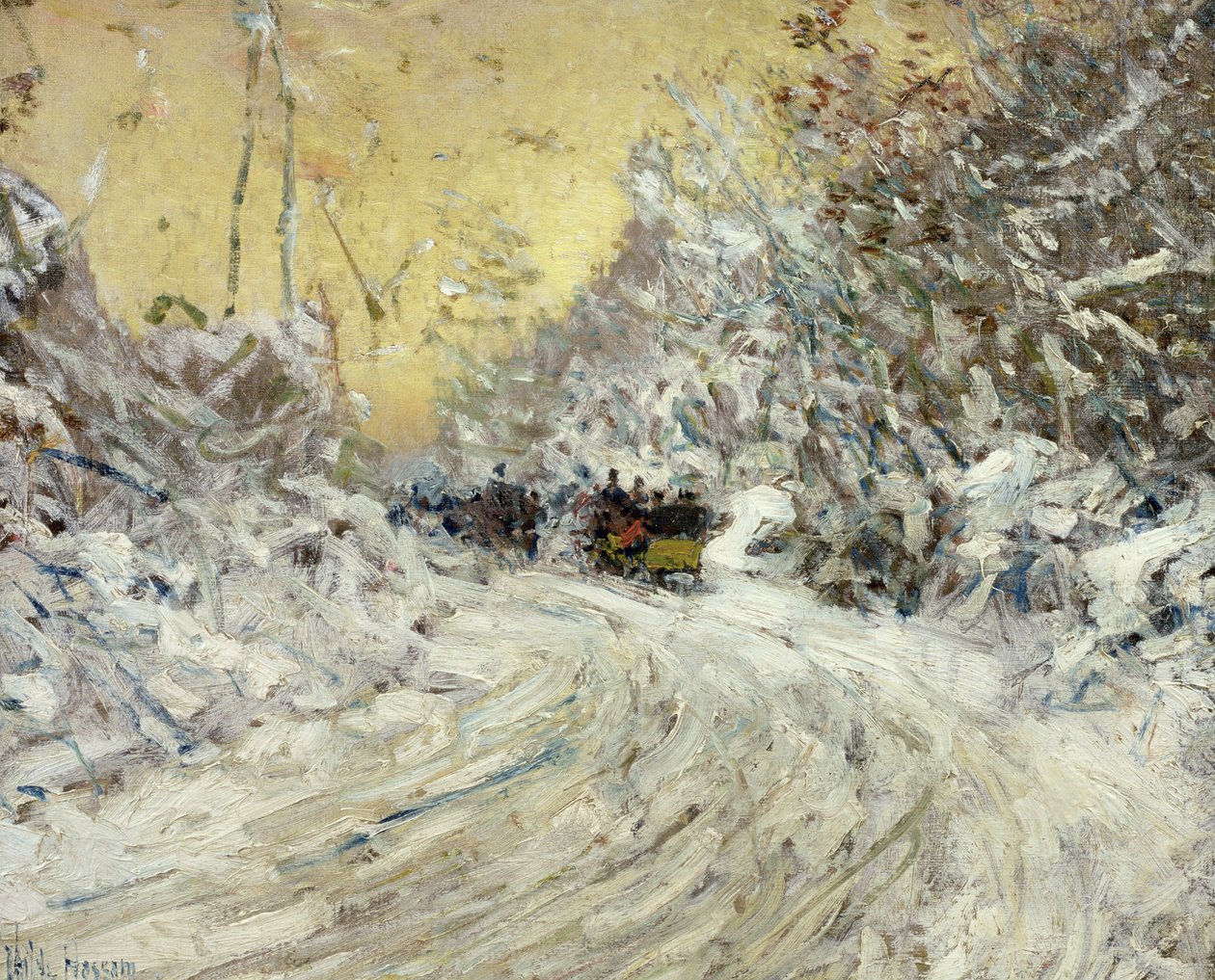 Jízda na saních v Central Parku (olej na plátně) od Childe Frederick Hassam