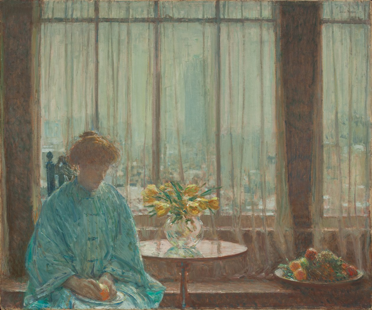 Snídaňová místnost, zimní ráno od Childe Frederick Hassam