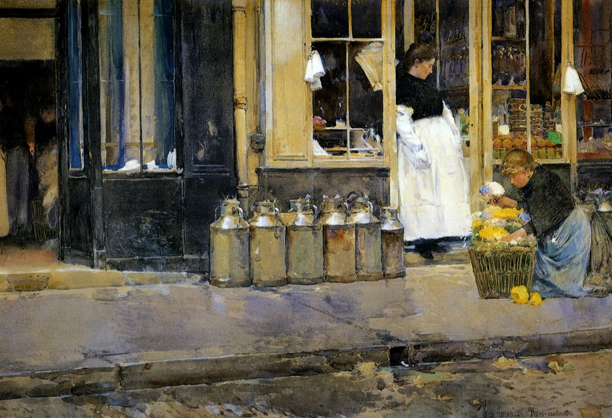 The Milk Churns, cca 1888 (akvarel na papíře) od Childe Frederick Hassam