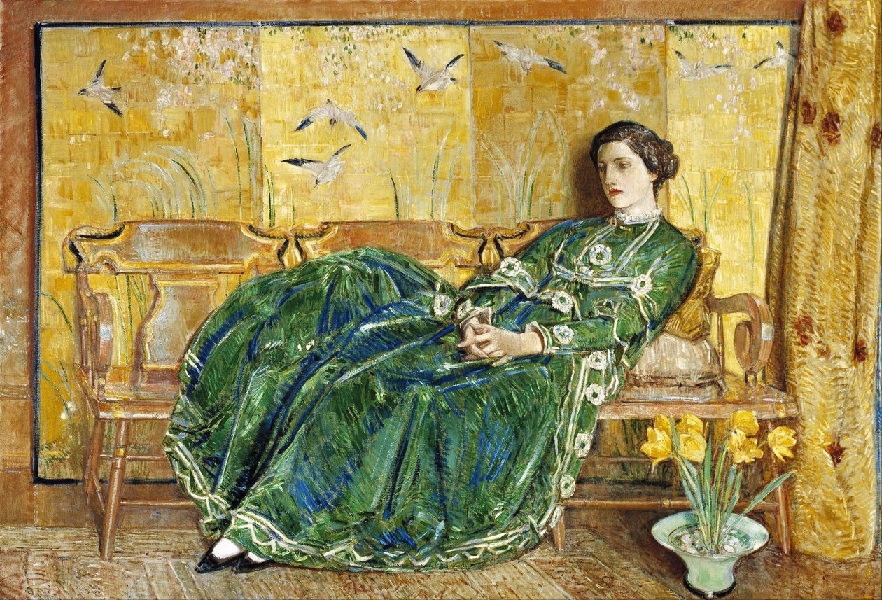 Duben: (Zelené šaty) od Childe Hassam