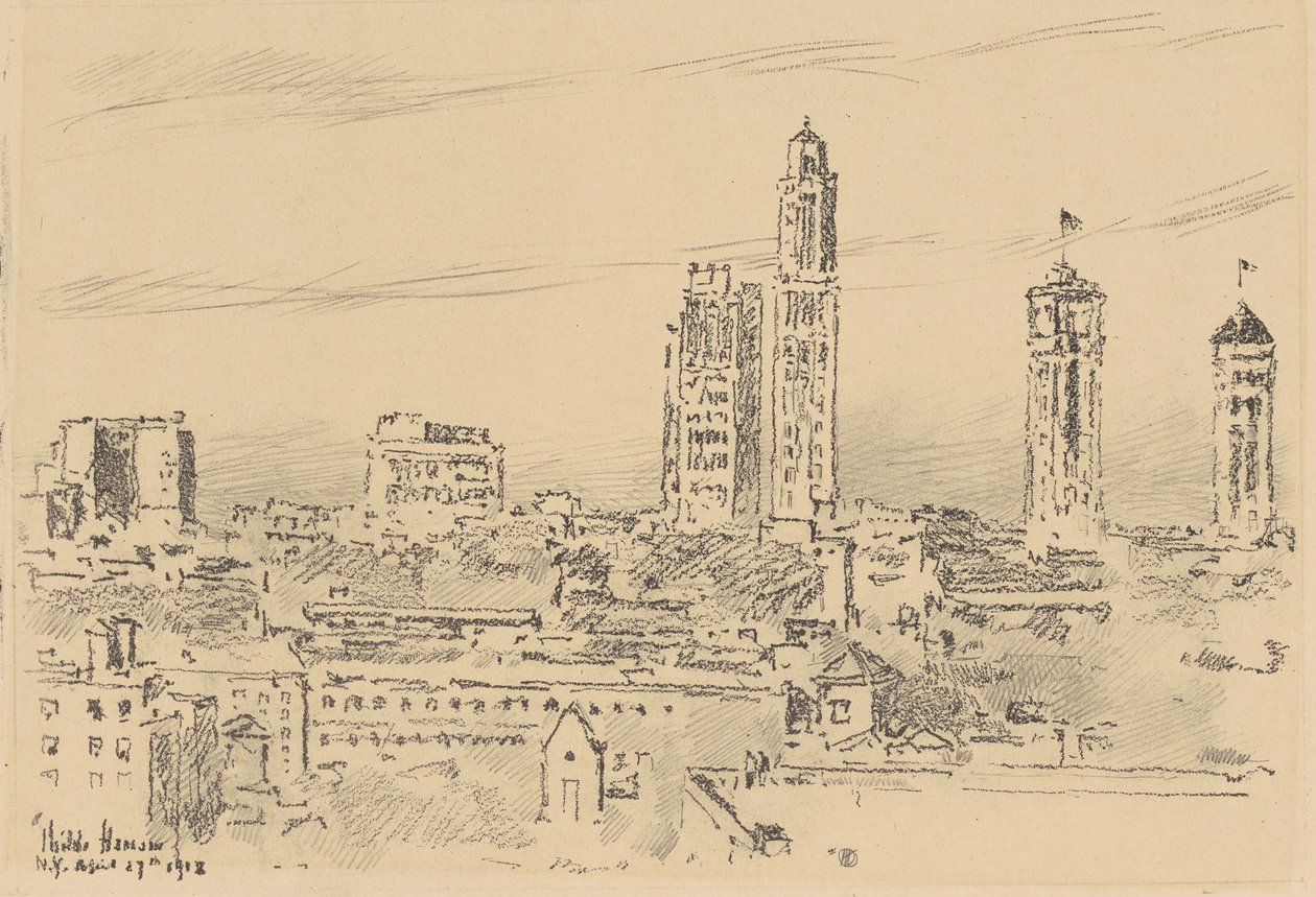New York Skyline, světelné budovy od Childe Hassam