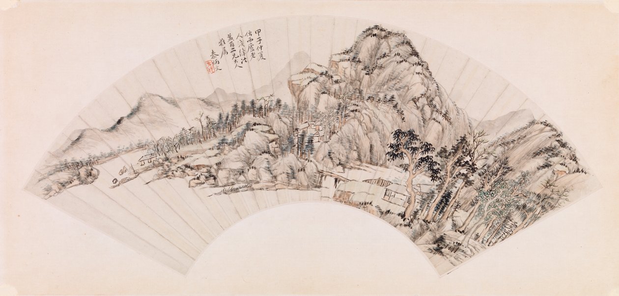 Vějíř zobrazující krajinu (inkoust na papíře) od Chin Ping wen Chin Ping wen