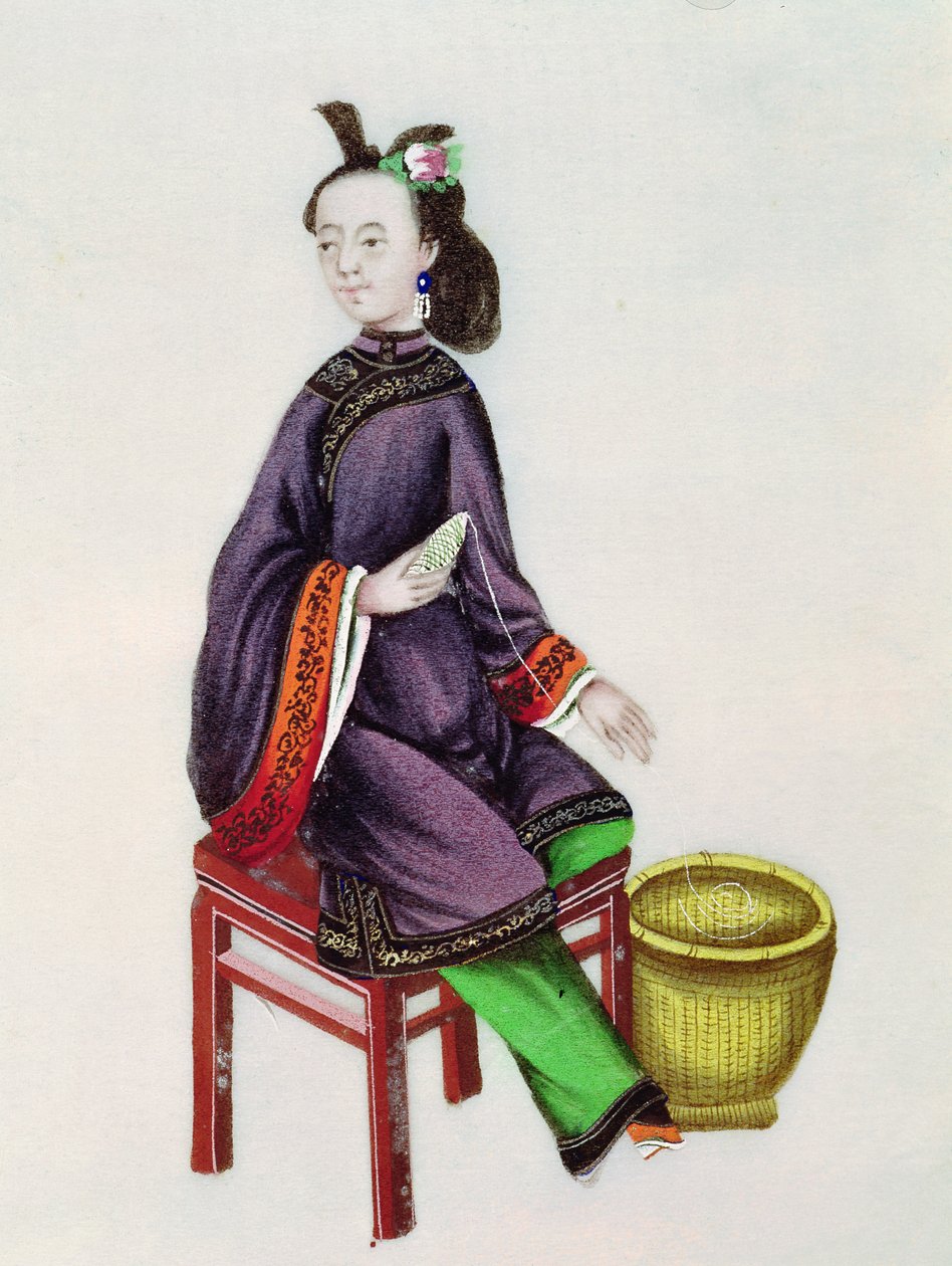 Číňanka vyrábějící cívku, období Qianlong (1736-96) od Chinese School
