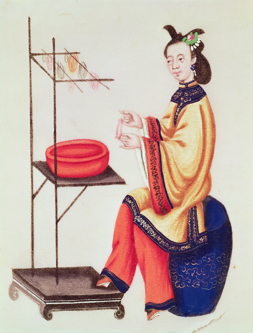 Číňanka vyrábějící cívku, období Qianlong (1736-96) od Chinese School