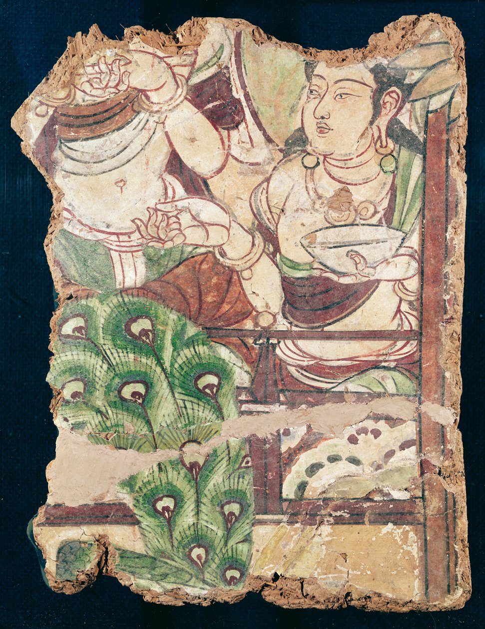 Fragment zobrazující buddhistický ráj, z Duldur-Aqur, Xinjiang, cca 700 nl (nástěnná malba) od Chinese School
