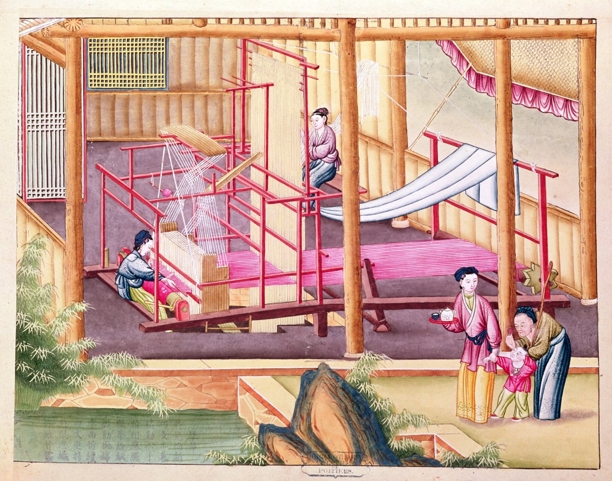 Ms 202 fol.10 Tkaní, z knihy o hedvábnictví od Chinese School