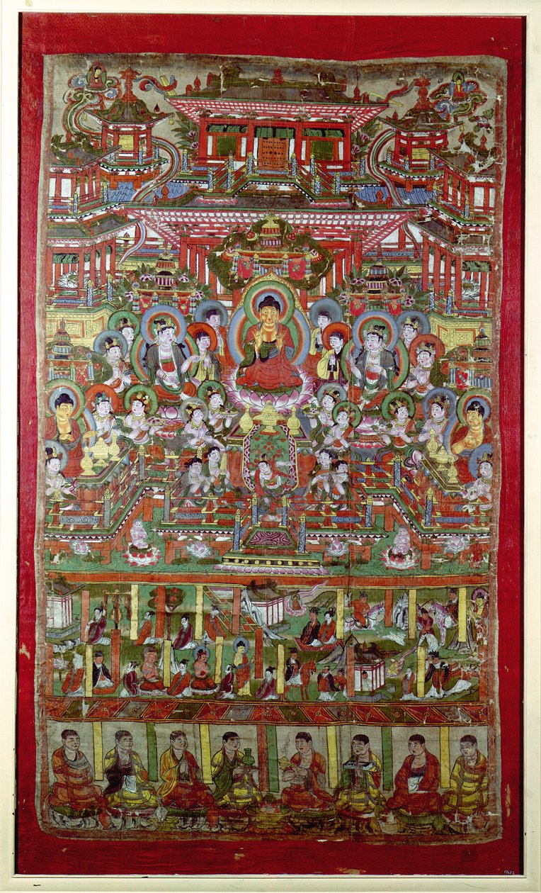 Paradise of Amitabha, z Dunhuang, provincie Gansu (malované hedvábí) od Chinese School