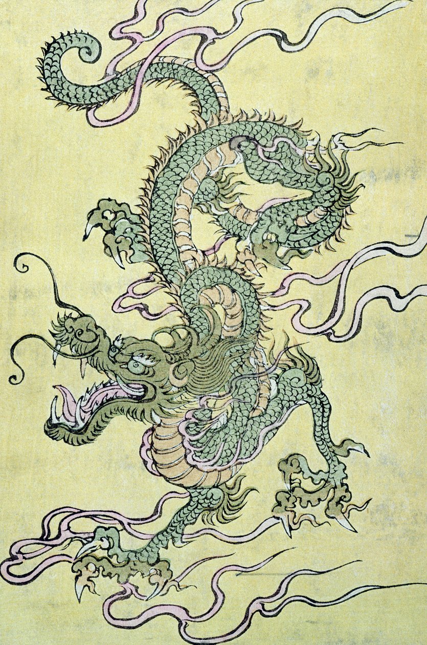 Čínský drak (barevný dřevotisk) od Chinese School