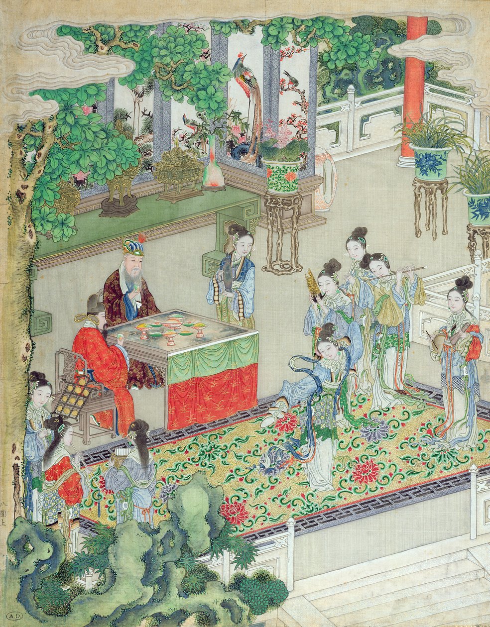 Čínský mandarín se baví (barva na hedvábí) od Chinese School