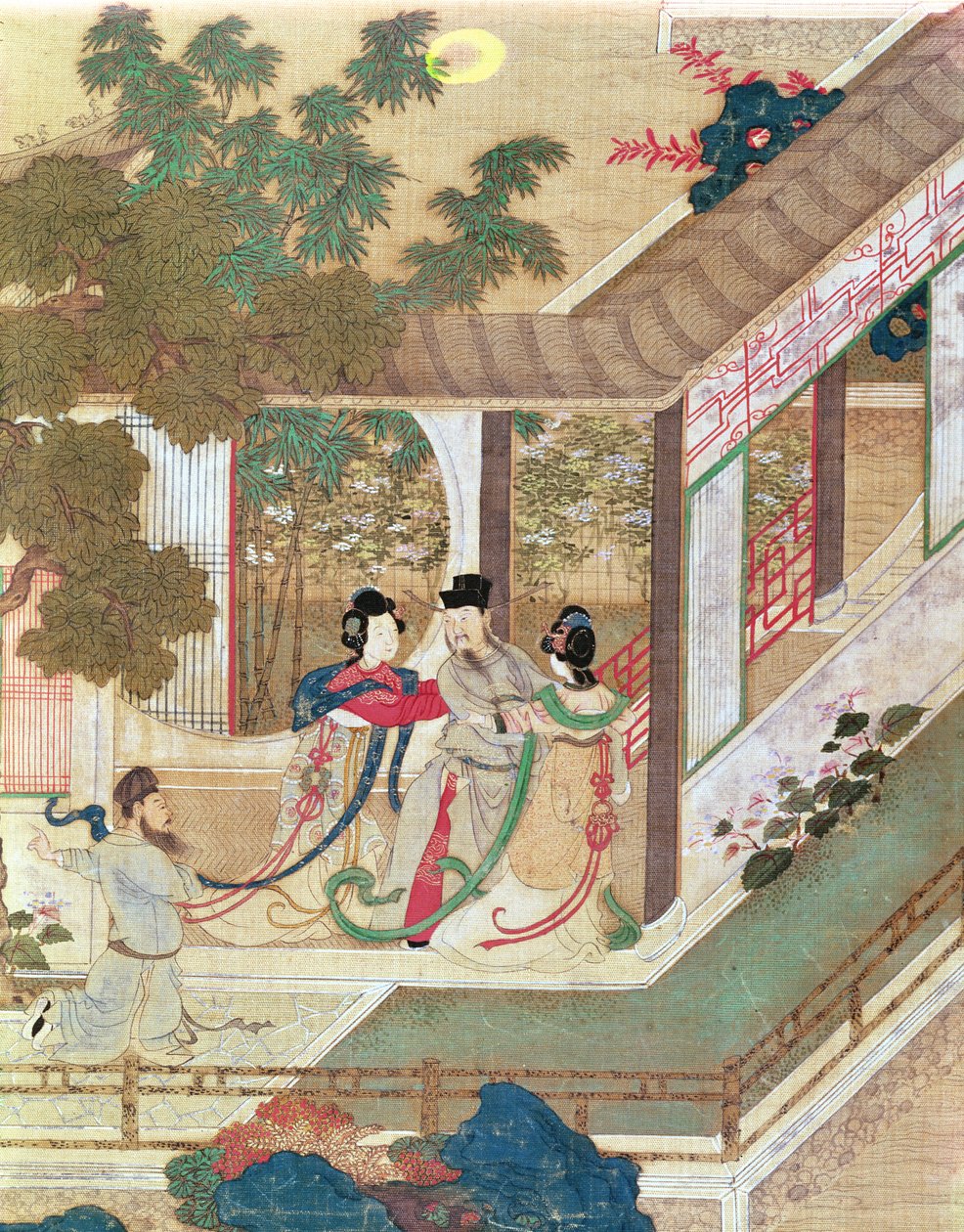 Romantické setkání, ilustrace z tradičního čínského románu (wc na papíře) od Chinese School