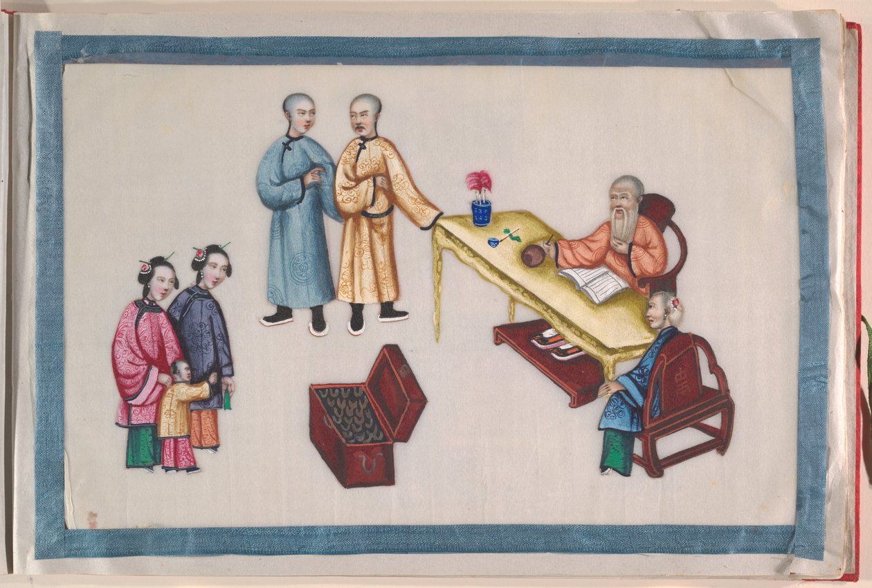 Album, konec 19. století (album o dvanácti listech; tuš a barva na křídovém papíře, vázáno v červeném damašku) od Chinese School