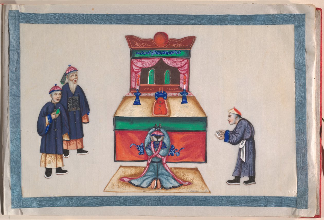 Album, konec 19. století (album o dvanácti listech; tuš a barva na křídovém papíře, vázáno v červeném damašku) od Chinese School