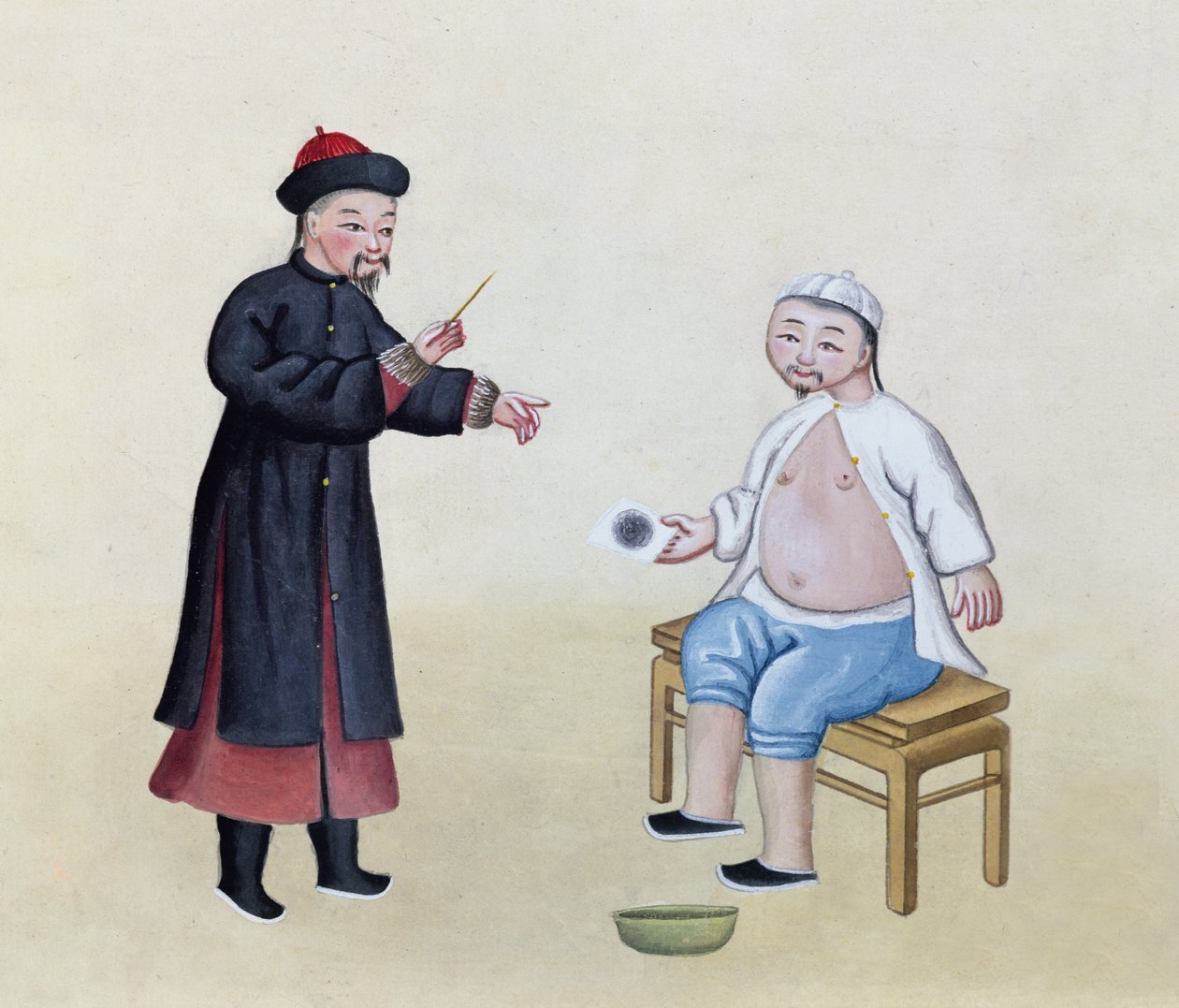 Akupunkturista se svým pacientem, cca 1785 (wc na papíře) od Chinese School