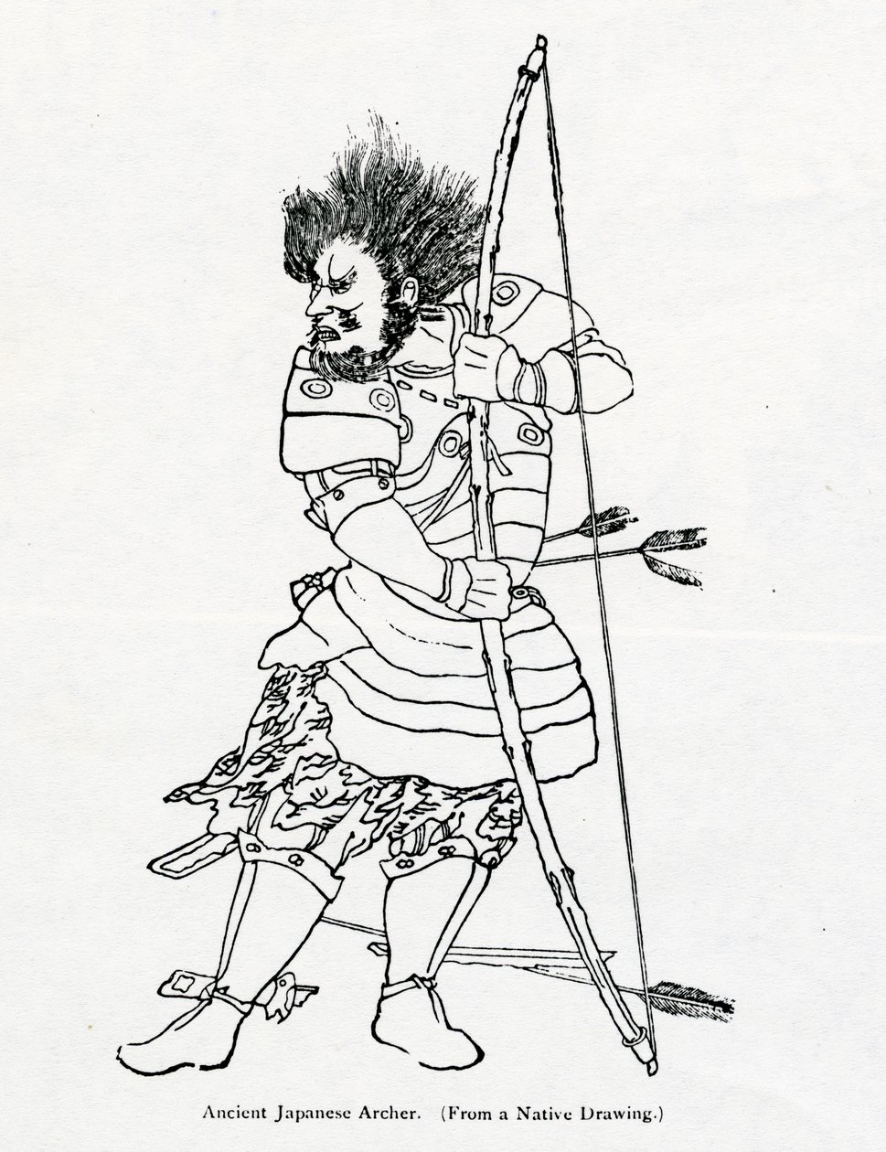 Starověký japonský lukostřelec, ilustrace z „Cestování Marca Pola“ od Marca Pola a Rustichella da Pisa, přeložil Henry Yule, poprvé publikováno v roce 1871 od Chinese School