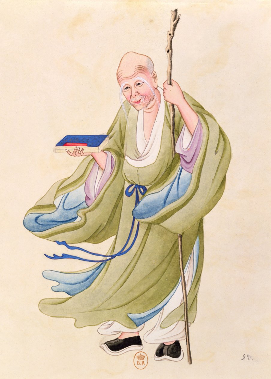 Starý Číňan, ilustrace z alba mytologických čínských osob (wc na papíře) od Chinese School