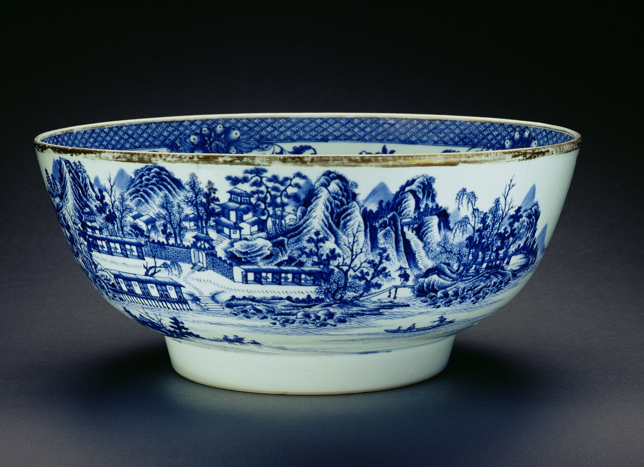 Modrobílá mísa zdobená výjevem znázorňujícím výrobu porcelánu (porcelánu) (viz 208012) od Chinese School