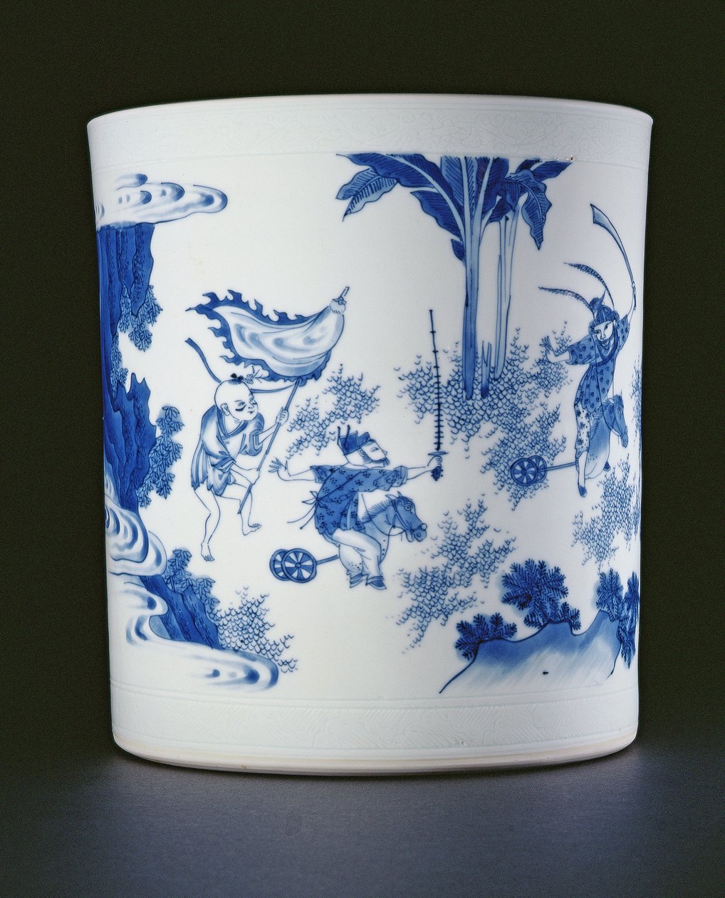 Modrobílý štětec namalovaný s dámou a chlapci hrajícími na konících, Chongzheng, 1630-44 (porcelán) (viz 205936) od Chinese School