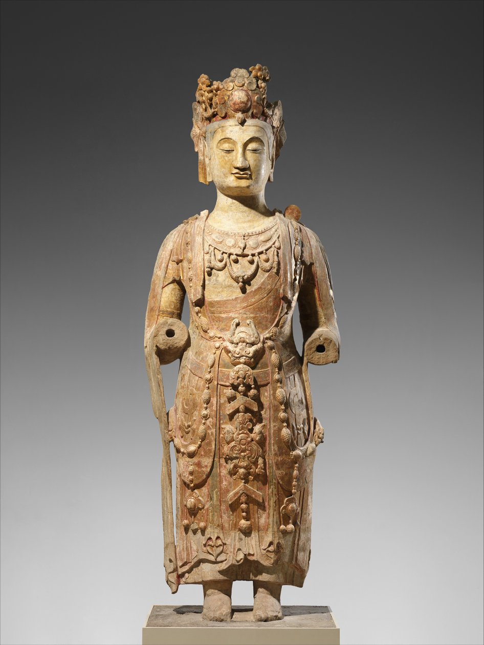 Bódhisattva, pravděpodobně Avalokiteshvara (Guanyin), cca 550-60 (pískovec s pigmentem) od Chinese School